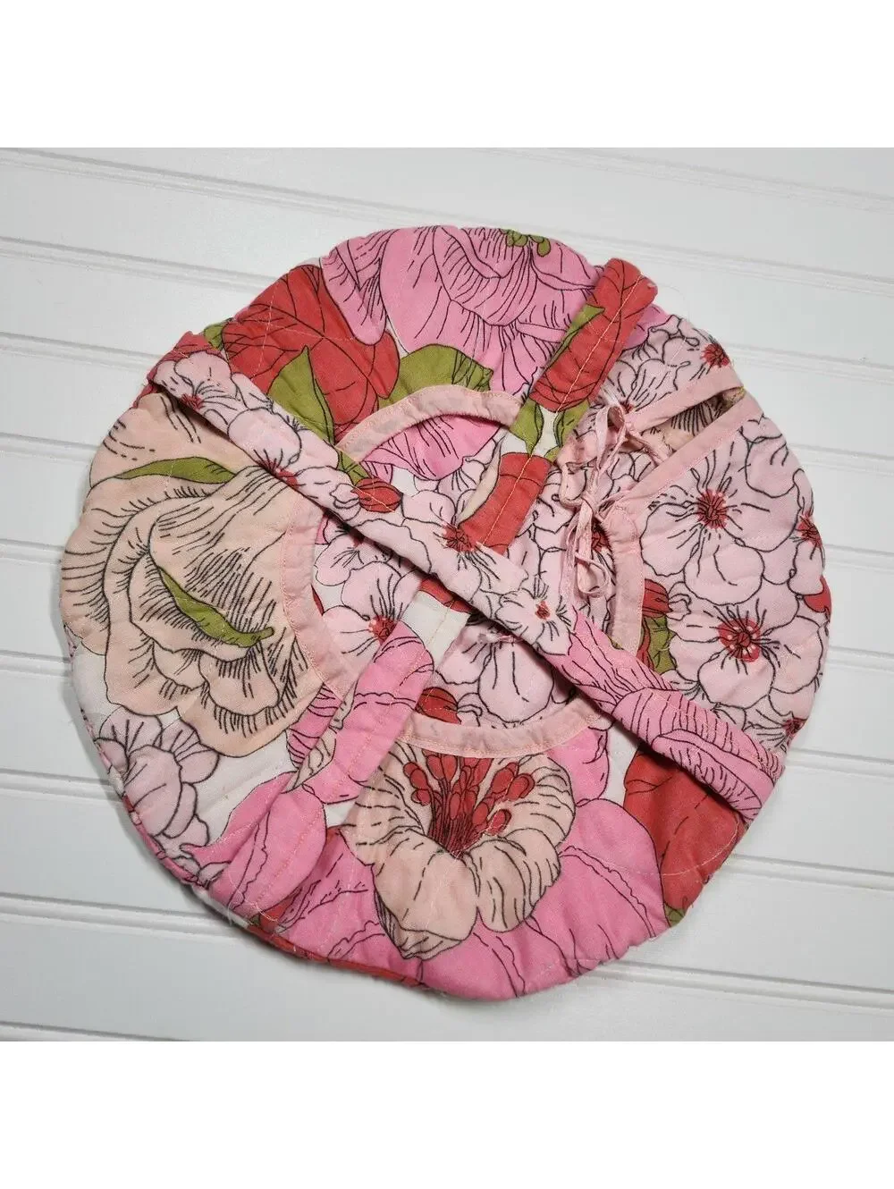 Handmade Quilted Pie Carrier Pink Floral Fabric Casserole Tote Like New 9